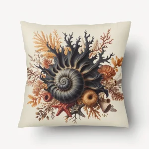 Housse de Coussin ABYSSES - Fond Marin Nautilus Noir - 45cm