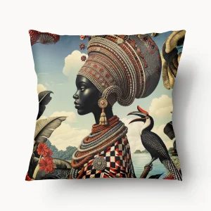 Housse de Coussin AFRIQUE - Duo Yoruba Kebe et Calao - 45 et 55cm