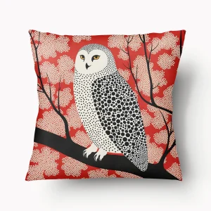 Housse de Coussin BESTIAIRE - Chouette Harfang des Neiges Duo Rouge - 45cm