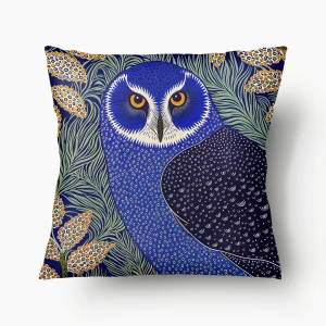 Housse de Coussin BESTIAIRE - Duo Chouette Hulotte Hildrid Bleu - 45cm