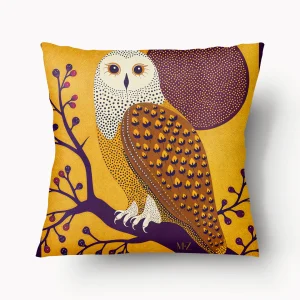Housse de Coussin BESTIAIRE - Duo Chouette et Hibou Pointillisme - 45cm