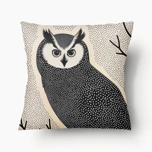 Housse de Coussin BESTIAIRE - Duo Hibou Grand Duc Graphique - 45cm